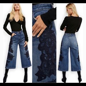 SOLD Free People cropped wide leg crochet jean